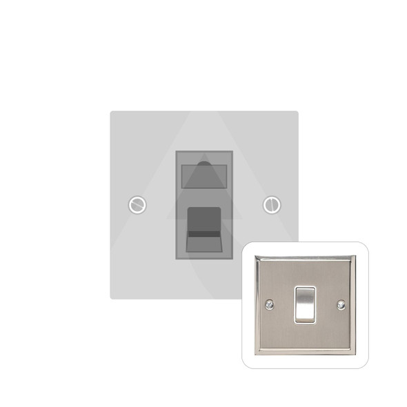 Elite Stepped Plate Range 1 Gang Cat 6 in Satin Nickel  - White Trim