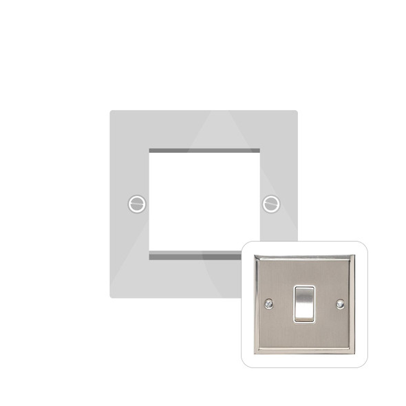 Elite Stepped Plate Range 2 Module Euro Plate in Satin Nickel  - White Trim