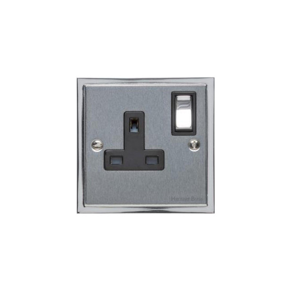 Elite Stepped Plate Range Single Socket (13 Amp) in Satin Chrome  - Black Trim