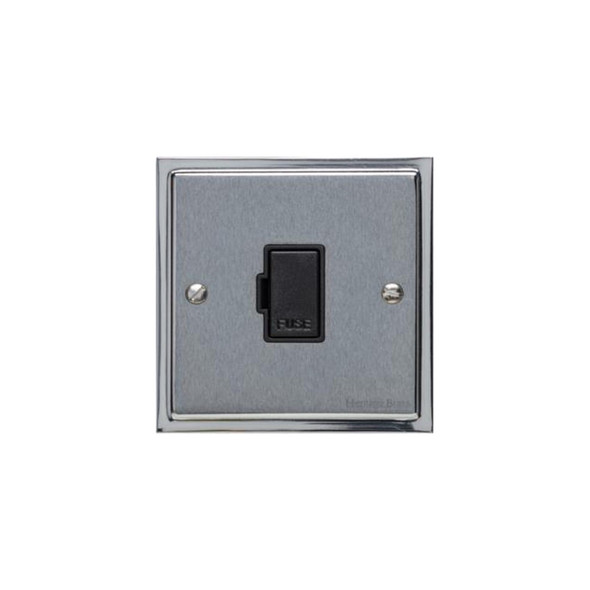 Elite Stepped Plate Range Unswitched Spur (13 Amp) in Satin Chrome  - Black Trim