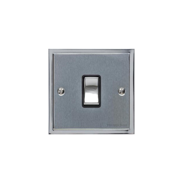 Elite Stepped Plate Range 20A Double Pole Switch in Satin Chrome  - Black Trim