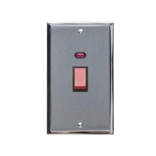 Elite Stepped Plate Range 45A DP Cooker Switch with Neon (tall plate) in Satin Chrome  - Black Trim