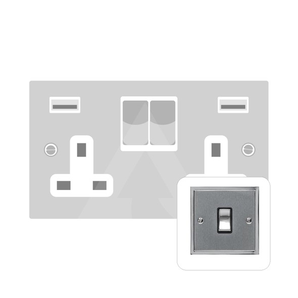 Elite Stepped Plate Range 2G 13A Socket with USB-A & USB-C in Satin Chrome  - White Trim