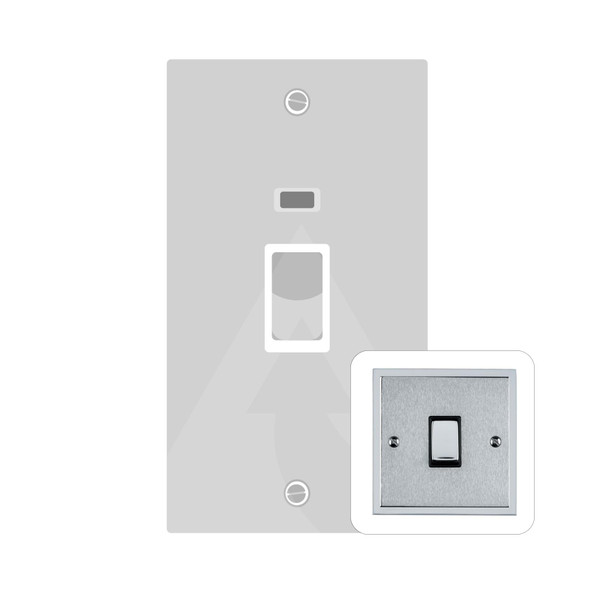 Elite Stepped Plate Range 45A DP Cooker Switch with Neon (tall plate) in Satin Chrome  - White Trim