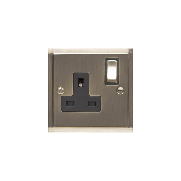 Elite Stepped Plate Range Single Socket (13 Amp) in Antique Brass  - Black Trim