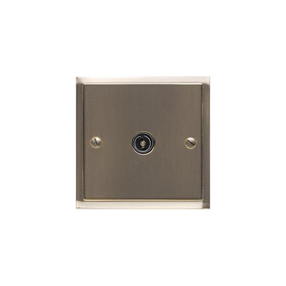 Elite Stepped Plate Range 1 Gang Non-Isolated TV Coaxial Socket in Antique Brass  - Black Trim