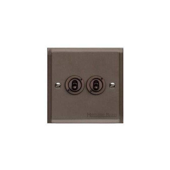 Elite Stepped Plate Range 2 Gang Toggle Switch in Matt Bronze  - Trimless