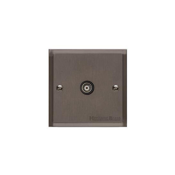 Elite Stepped Plate Range 1 Gang Non-Isolated TV Coaxial Socket in Matt Bronze  - Black Trim