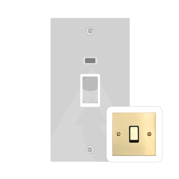 Bauhaus Range 45A DP Cooker Switch with Neon (tall plate) in Polished Brass  - White Trim