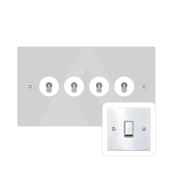 Bauhaus Range 4 Gang Toggle Switch in Polished Chrome  - Trimless