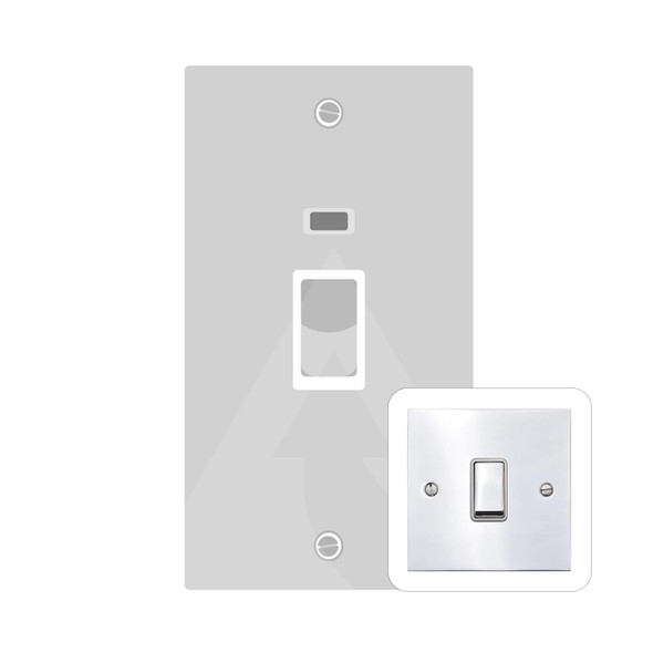 Bauhaus Range 45A DP Cooker Switch with Neon (tall plate) in Polished Chrome  - White Trim
