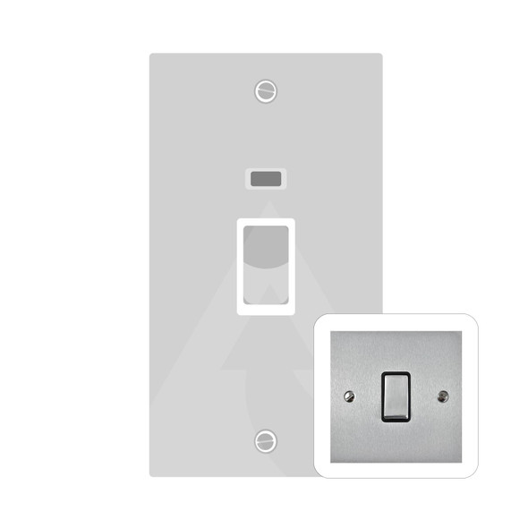 Bauhaus Range 45A DP Cooker Switch with Neon (tall plate) in Satin Chrome  - White Trim