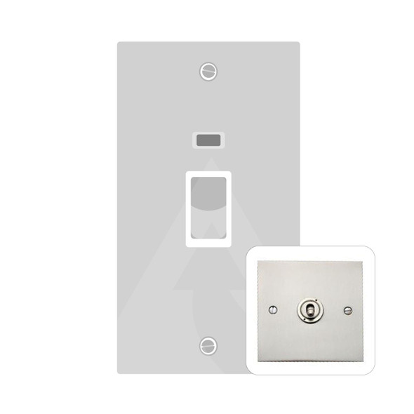 Bauhaus Range 45A DP Cooker Switch with Neon (tall plate) in Satin Nickel  - White Trim