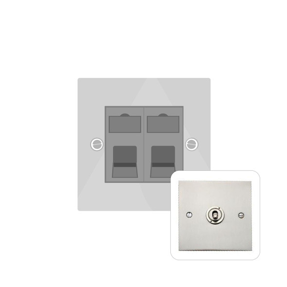 Bauhaus Range 2 Gang Secondary Line Socket in Satin Nickel  - Black Trim