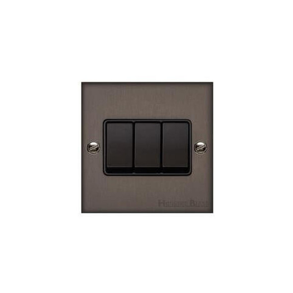 Bauhaus Range 3 Gang Rocker Switch (10 Amp) in Matt Bronze  - Black Trim