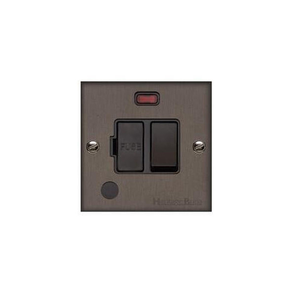 Bauhaus Range Switched Spur with Neon + Cord (13 Amp) in Matt Bronze  - Black Trim