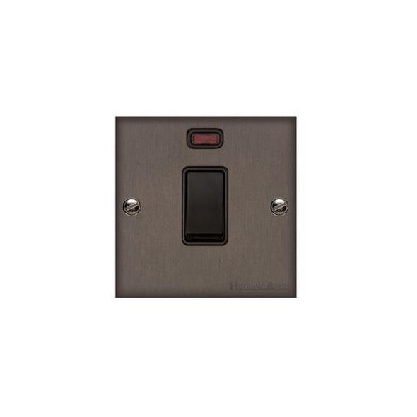 Bauhaus Range 20A Double Pole Switch with Neon in Matt Bronze  - Black Trim