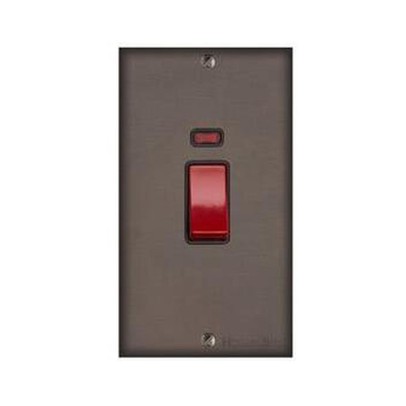 Bauhaus Range 45A DP Cooker Switch with Neon (tall plate) in Matt Bronze  - Black Trim