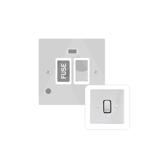 Stylist Grid Range Switched Spur with Flex Outlet (13 Amp) in Polished Chrome  - White Trim