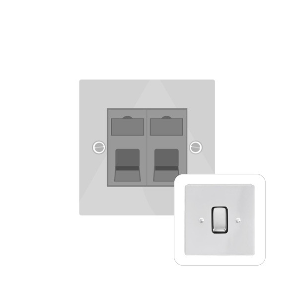 Stylist Grid Range 2 Gang Master Line Socket in Polished Chrome  - White Trim