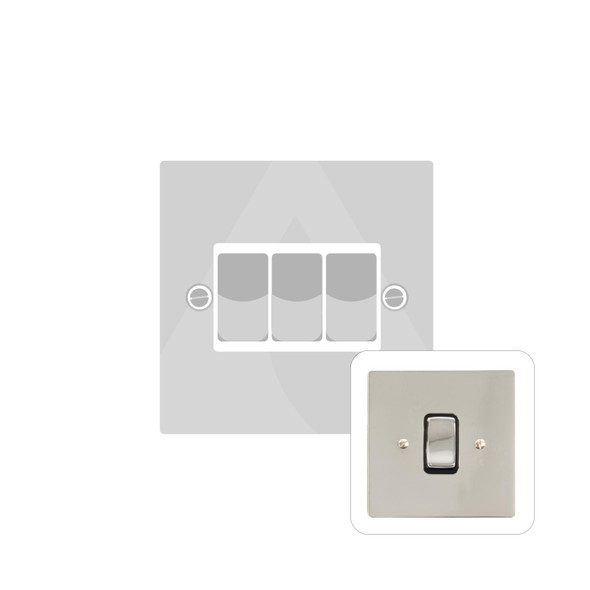 Stylist Grid Range 3 Gang Rocker Switch (10 Amp) Double Plate in Polished Nickel  - Black Trim