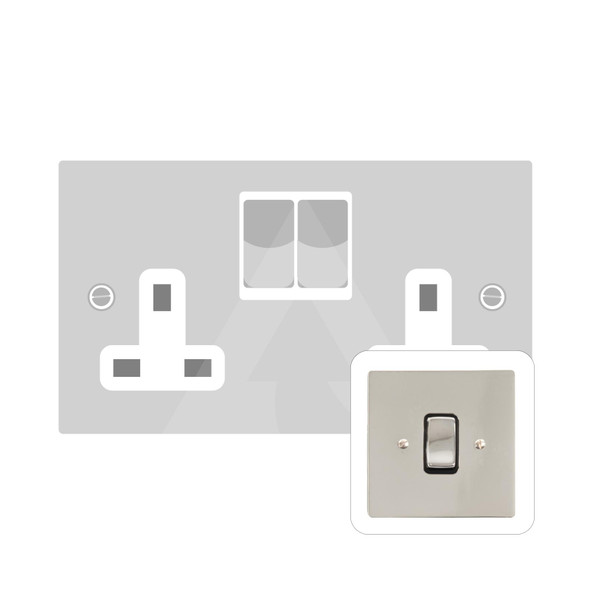 Stylist Grid Range Double Socket (13 Amp) in Polished Nickel  - Black Trim