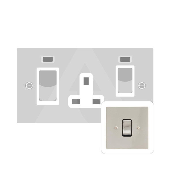 Stylist Grid Range 45A DP Cooker Switch with Neon (tall plate) in Polished Nickel  - White Trim