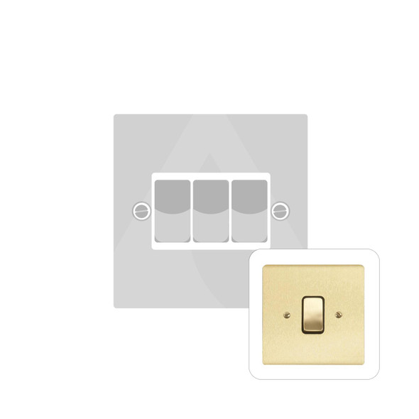 Stylist Grid Range 3 Gang Rocker Switch (10 Amp) Double Plate in Satin Brass  - White Trim