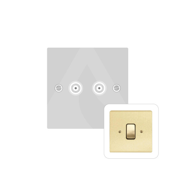 Stylist Grid Range 2 Gang TV Coaxial Socket in Satin Brass  - Black Trim