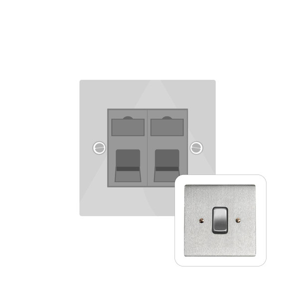 Stylist Grid Range 2 Gang Master Line Socket in Satin Chrome  - White Trim