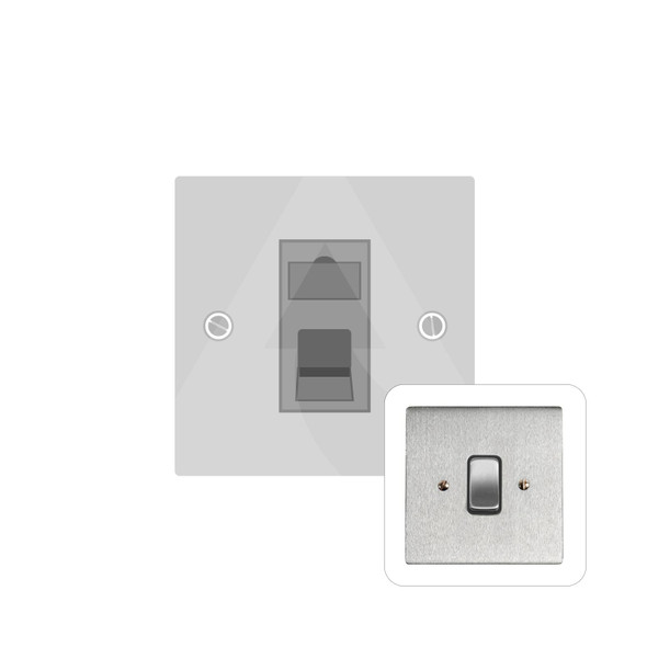 Stylist Grid Range 1 Gang RJ11 in Satin Chrome  - White Trim