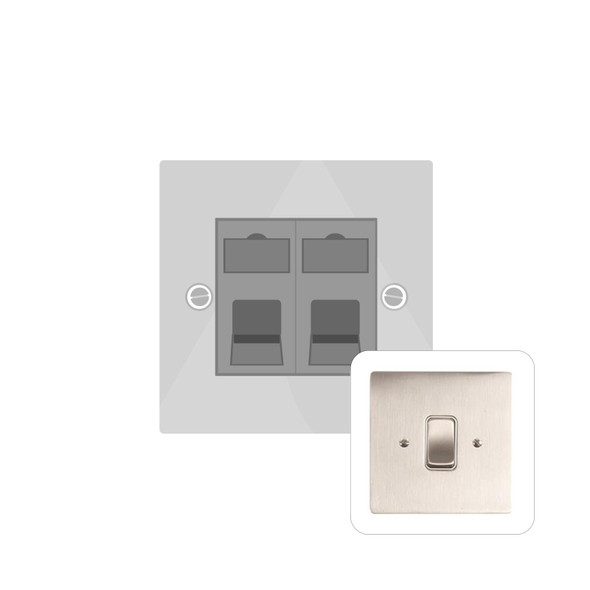 Stylist Grid Range 2 Gang Master Line Socket in Satin Nickel  - White Trim