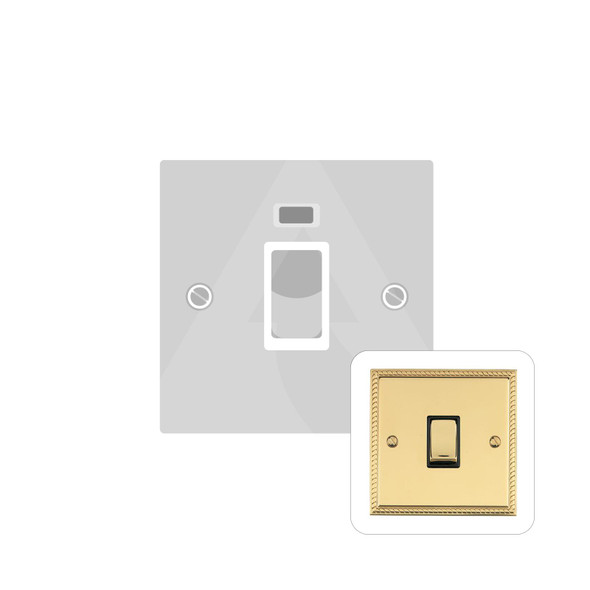 Georgian Elite Range 45A DP Cooker Switch with Neon (single plate) in Polished Brass  - White Trim