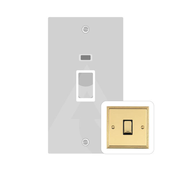 Georgian Elite Range 45A DP Cooker Switch with Neon (tall plate) in Polished Brass  - White Trim