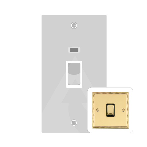 Georgian Elite Range 45A DP Cooker Switch with Neon (tall plate) in Polished Brass  - Black Trim