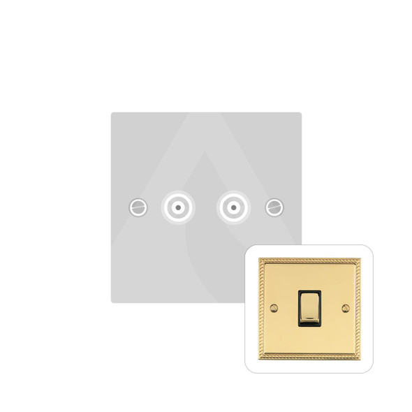 Georgian Elite Range 2 Gang TV Coaxial Socket in Polished Brass  - White Trim