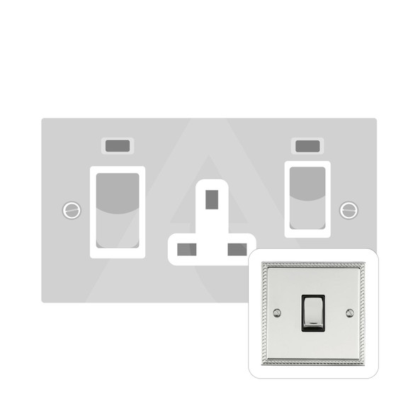 Georgian Elite Range 45A Cooker Unit + 13A Socket in Polished Chrome  - White Trim