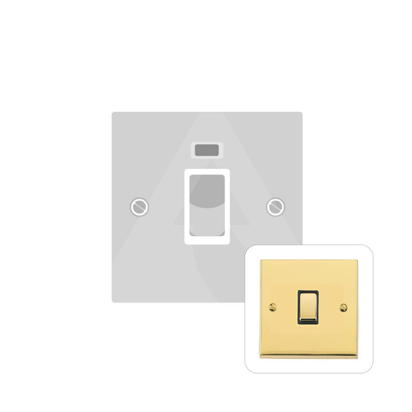 Richmond Elite Low Profile Range 45A DP Cooker Switch with Neon (single plate) in Polished Brass  - White Trim