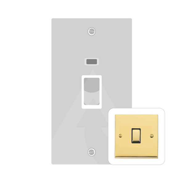 Richmond Elite Low Profile Range 45A DP Cooker Switch with Neon (tall plate) in Polished Brass  - Black Trim