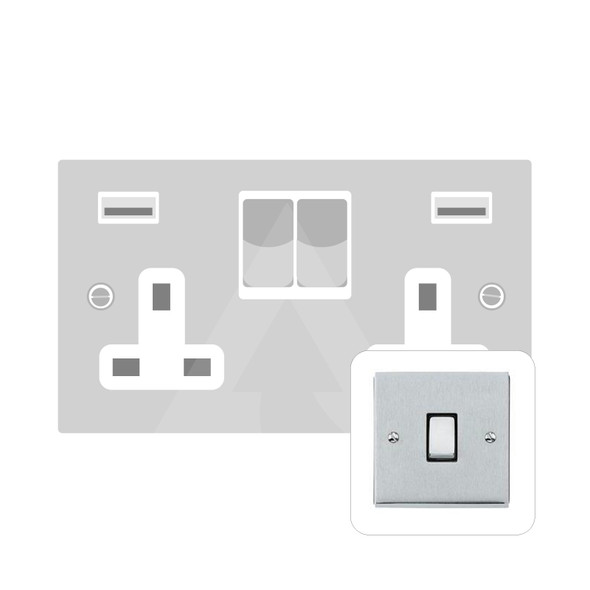 Richmond Elite Low Profile Range 2G 13A Socket with USB-A & USB-C in Satin Chrome  - White Trim