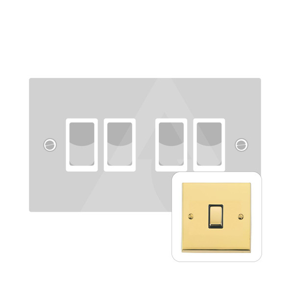 Victorian Elite Range 4 Gang Rocker Switch (10 Amp) in Polished Brass  - White Trim