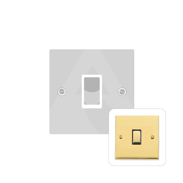 Victorian Elite Range 1 Gang Intermediate Rocker Switch (10 Amp) in Polished Brass  - White Trim