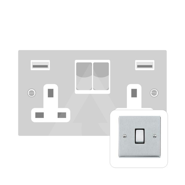 Victorian Elite Range 2G 13A Socket with USB-A & USB-C in Satin Chrome  - White Trim