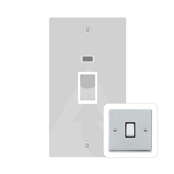 Victorian Elite Range 45A DP Cooker Switch with Neon (tall plate) in Satin Chrome  - White Trim