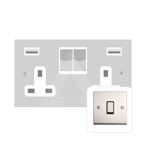 Victorian Elite Range 2G 13A Socket with USB-A & USB-C in Satin Nickel  - White Trim