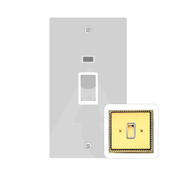 Contractor Range 45A DP Cooker Switch with Neon (tall plate) in Polished Brass  - Black Trim
