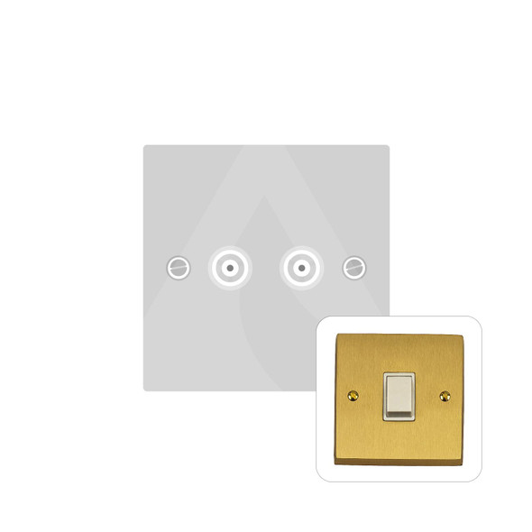 Contractor Range 2 Gang TV Coaxial Socket in Satin Brass  - White Trim