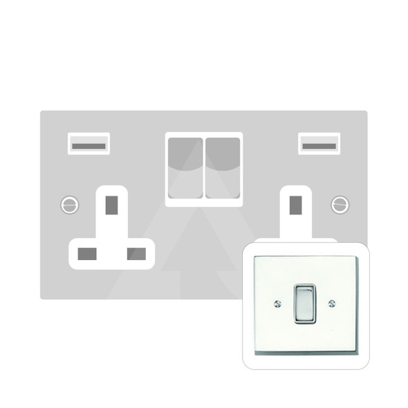 Contractor Range Double USB Socket (13 Amp) in Polished Chrome  - White Trim