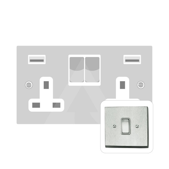 Contractor Range Double USB Socket (13 Amp) in Satin Chrome  - White Trim