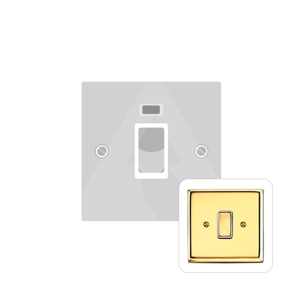 Contractor Range 45A DP Cooker Switch with Neon (single plate) in Polished Brass  - Black Trim - K963BN